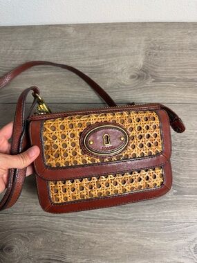 Fossil Vintage Reissue Cane Leather Top Zip Flap Crossbody Bag